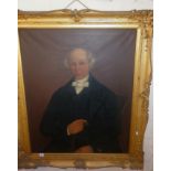 Large 19th c. oil on canvas by an unknown artist in giltwood frame, portrait of a cleric by the name