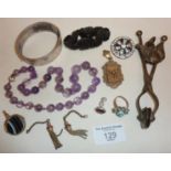 Antique jewellery, inc. Amethyst beaded necklace, Victorian skirt lifter decorated with a swan,