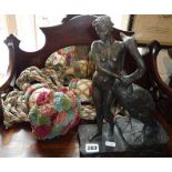 Limited edition bronzed sculpture of a naked woman with a swan together with a pair of roped &