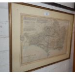 Framed map of Dorsetshire, c. 1865 by Edward Weller, 17" x 22" inc. frame