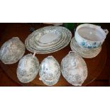 Favorite green and white china dinner service with 4 tureens and 4 meat plates, etc. (A/F)