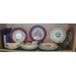 Shelf of assorted china plates, inc. a Midwinter Stylecraft Fashion shape dish