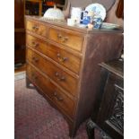 Georgian cross-banded mahogany chest of drawers with brass handles standing on bracket feet, 42"