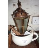 Novelty brass lantern lamp and child's chamber pot, c. WW2