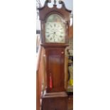 19th c. longcase 30-hour clock with arched painted dial marked John Jones, Aberystwyth with inlaid