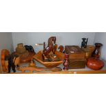 Miscellaneous wooden items, inc. boxes, vases, animals, etc