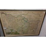 Large antique map of Kent, by Emmanuel Bowen, 24" x 30" including frame, centre fold