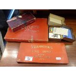 Advertising items: Franklyns Fine Shagg novel patience games in tin box, a WDHO Wills patience