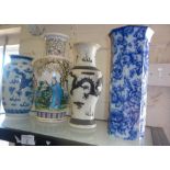 Three oriental tall vases and a Losol Ware "Cavendish" vase