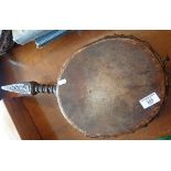 Old Tibetan Ank Sharman drum having double skin and 'dagger' figuratively carved handle