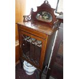Edwardian inlaid mahogany cabinet with galleried back and mirror having astragal glazed door