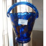 Gilded "Bristol" Blue glass flower pot with handle