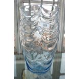 Whitefriars wave-ribbed vase in sapphire, pattern 7098, 12" tall