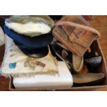 Vintage Clothing: Box of handbags, hats and ladies shoes