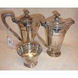 Classic Art Deco three-piece silver coffee set by Walker & Hall, each piece hallmarked for Sheffield