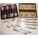 Hallmarked silver cutlery sets: cased set of six engraved teaspoons, London 1910 CJ DF, set of seven