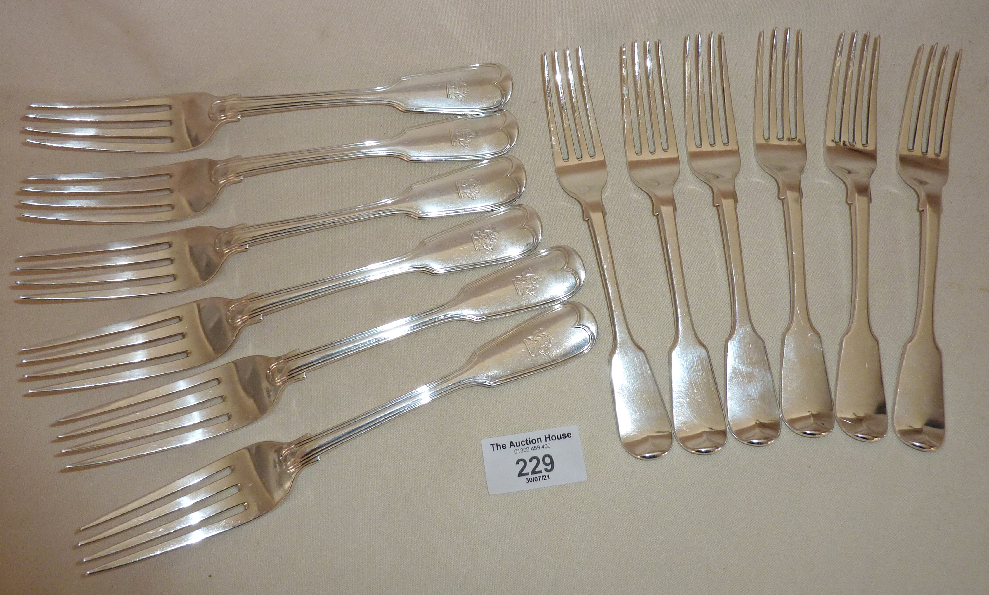 Set of six silver table forks in the fiddle and thread pattern, hallmarked for London 1870 Chawner &