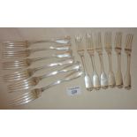 Set of six silver table forks in the fiddle and thread pattern, hallmarked for London 1870 Chawner &