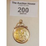 1909 full gold sovereign mounted as a pendant or fob medal, approx. 8.8g