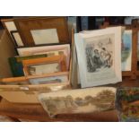 Box of assorted small framed prints and watercolours