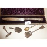 Silver cutlery - sugar shovel hallmarked for Exeter 1857 - JS; tea caddy spoon with scalloped