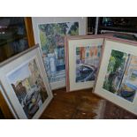 Four various colour lithos by M. WOOD, inc. three of Venice canals