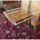 Modern satinised aluminium and glass coffee table