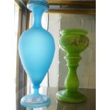 Frosted blue glass vase and a green glass similar