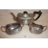 Three piece silver tea set with reeded edge. Hallmarked for Chester 1933, maker BB&S?, approx. total
