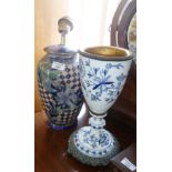 19th c. blue and white oil lamp base and a ceramic table lamp base