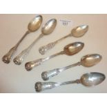 Set of six Scottish silver large teaspoons, hallmarked for Glasgow 1824 Mitchell & Son, approx 134g