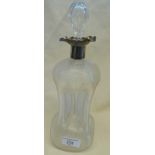 Victorian ribbed glass glug-glug decanter with silver collar, marked for 1897 London, maker N.M.,