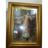 Victorian colour print of "The Flower Girl" "from the painting by Augustus Edwin Mulready" gilt wood