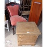 Pine box and Victorian mahogany framed bedroom chair