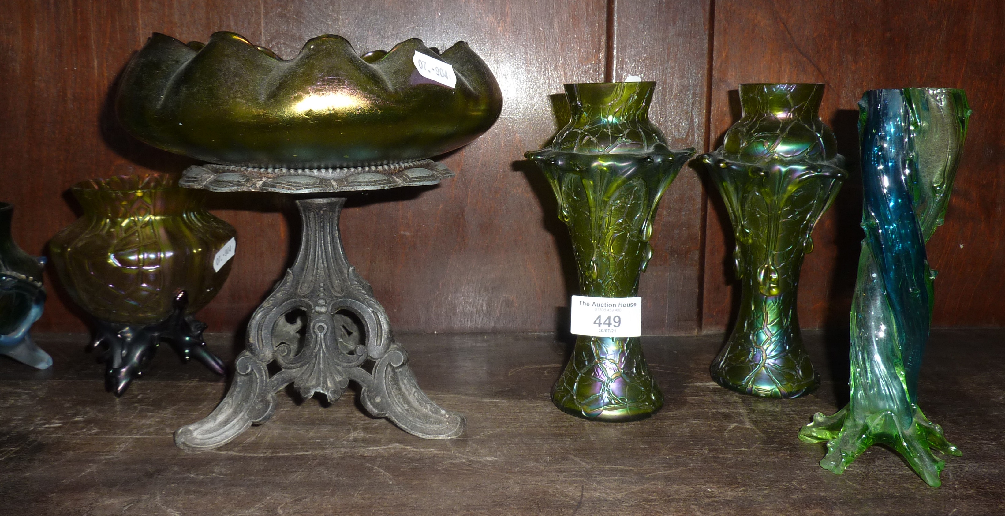 Collection of Art Nouveau Loetz style iridescent art glass vases (9) - Image 3 of 3