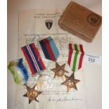 WW2 medal group consisting of the Defence Medal, Italy Star, 1939-1945 Star and the Atlantic Star