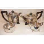 Classic Art Deco four-piece silver tea set by Walker & Hall, hallmarked for Sheffield 1938,
