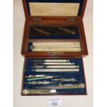 Late 19th c. draughtsman's tool or drawing set in two-tier fitted mahogany case. Pieces marked as