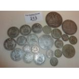 Silver coins, some Victorian, inc. an 1892 crown