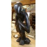 Abstract African carved ebony figure, 19" tall