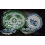 Chinese blue and white shaped dish (A/F) with six character marks and another similar dish (