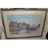 A Sandy Gore watercolour of Weymouth Harbour, c. 1985