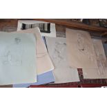 Collection of life drawings on foolscap paper from an artist's studio (14). Vendor purports that