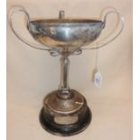 Large hammered Arts & Crafts silver trophy with inscription plaque to base for the PEKING SPRING