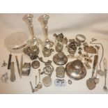 Large lot of silver items, some scrap, including glass holders, propelling pencils, cutlery,