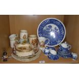 Blue and white china doll's tea set (A/F), and other china