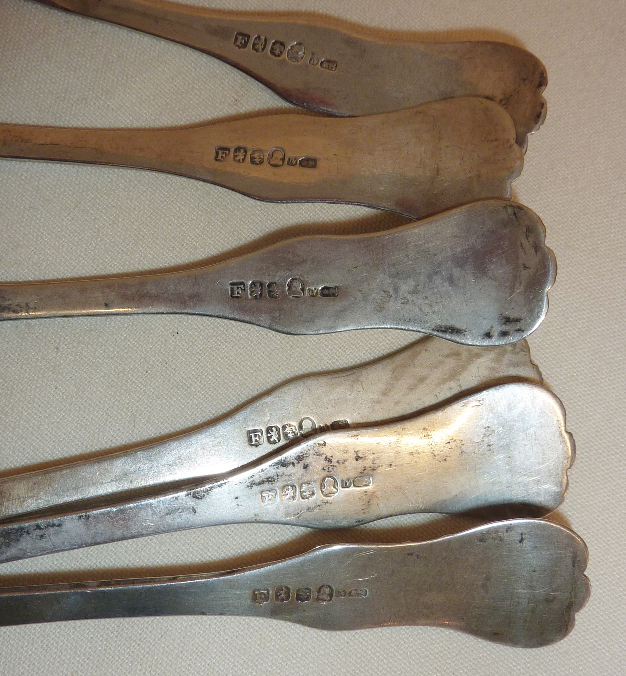 Set of six Scottish silver large teaspoons, hallmarked for Glasgow 1824 Mitchell & Son, approx 134g - Image 2 of 2