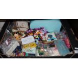 Box of vintage sewing and needlework items, embroidery threads, buttons etc.