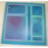 Acrylic abstract painting on canvas by Ray Goodin dated '04, 30" x 30"