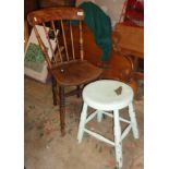 Stickback kitchen chair and painted pine kitchen stool